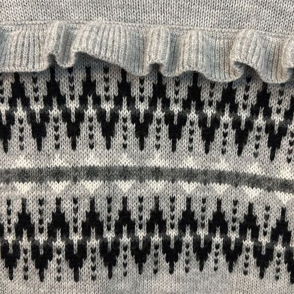 Talbots Women’s Fair Isle Lambs wool blend ruffle knit sweater gray black XL EUC - Picture 4 of 6